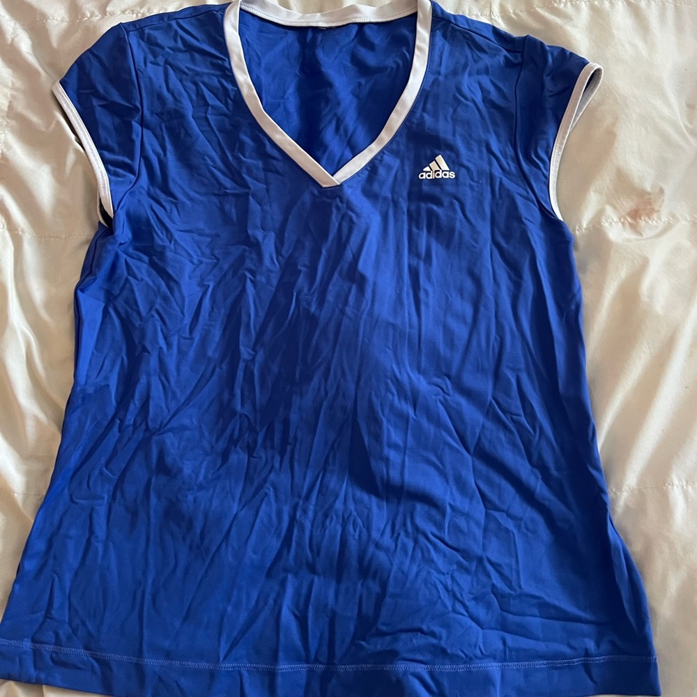Adidas Royal Blue V-Neck Tee with White Accents